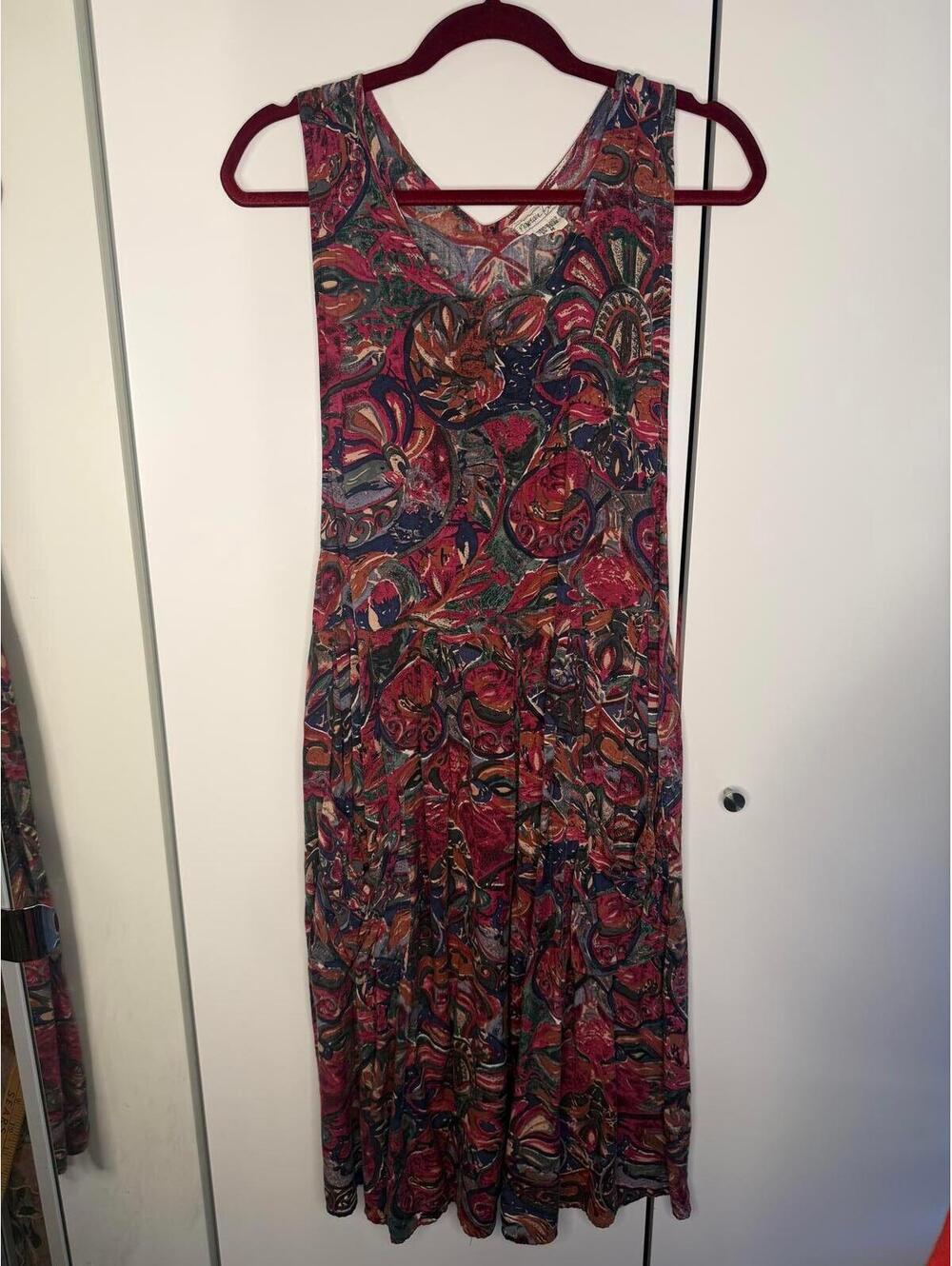 Vintage 90s Patterned Sleeveless Midi Pinafore Dress